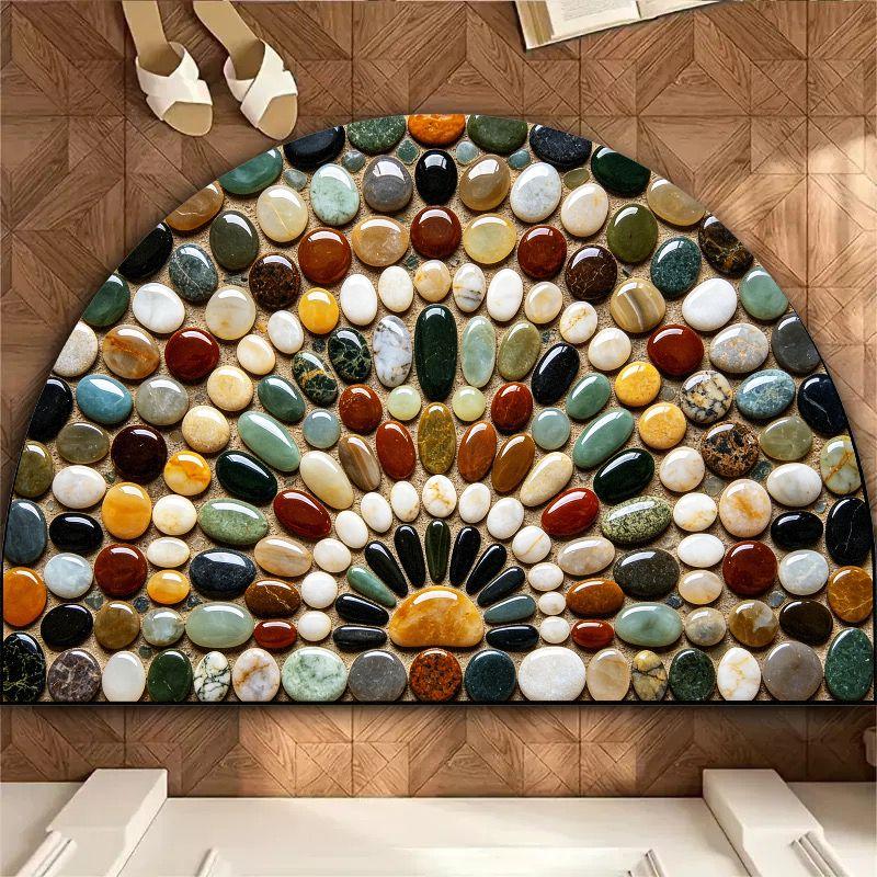 Multicolor Kiezel Half Ronde Badmat, Antislip Waterabsorberend Natuursteen Badkamervloerkleed 50x160cm 20x63inch