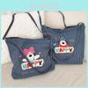 Adorable Korean Style Cartoon Dog Embroidered Striped Canvas Tote Bag For Students