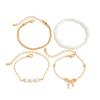 Salircon 4Pcs/set Fashion Imitation Pearl Bowknot Bangle Bracelets Women Boho Vintage Gold Color Bangle Couple Jewelry Gift