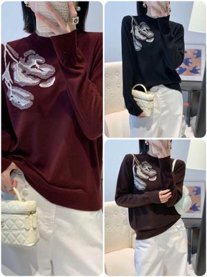 Autumn/Winter Women's Merino Wool Sweater - Long Sleeve Jacquard Top