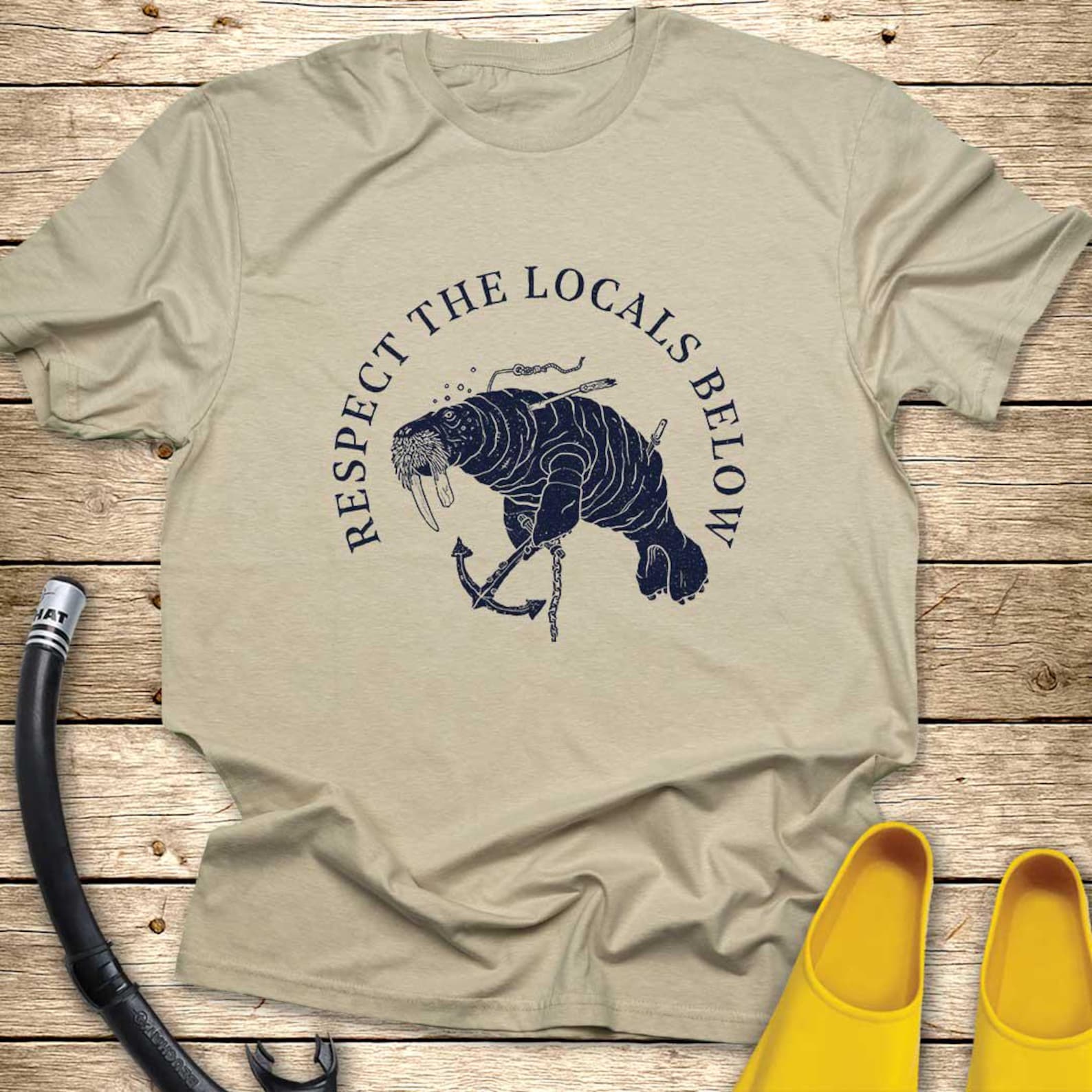 Respect the Locals Walrus T-Shirt | Wildlife Conservation Tee, Ocean T-shirt L