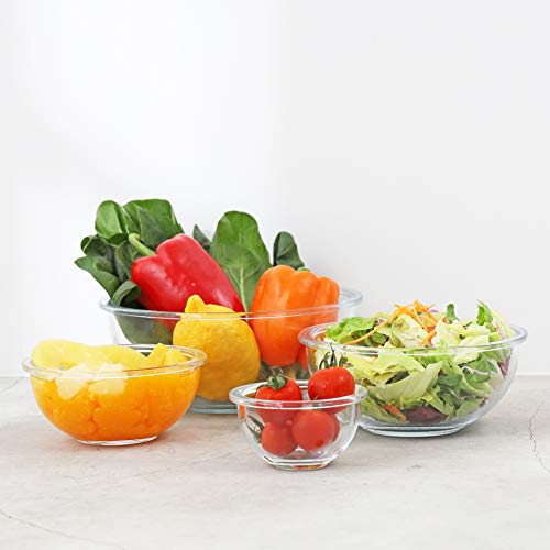 Pearl Metal Heat-Resistant Glass Bowls, 4-Piece Set (180ml, 500ml, 1000ml, 2000ml), Clear, AZ-5567