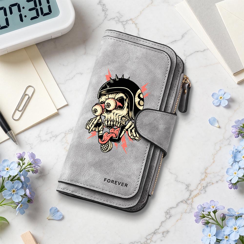 Cool Skull Pattern Long Wallet Fashion Multi Slot Portable Casual Purse