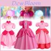 Super Mario Pink Princess Peach Dress For Girls Halloween Christmas Costume