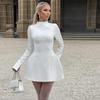 Spring Commuting Mini Dress Women Autumn Elegant Pocket Long Sleeve Sexy Bodycon Dresses Solid Lady Chic Party Club Robes