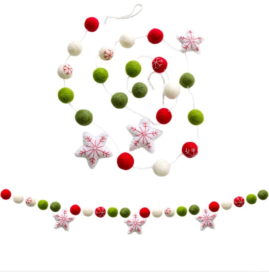Christmas Hanging Garland with Felt Star Balls and Reindeer Ornaments Crafted from Wool Felt for Seasonal Home Decoration
