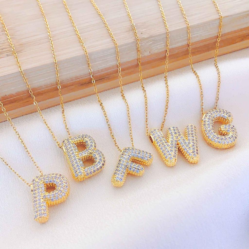 Necklace Female English Alphabet Necklace Female Hip Hop Full Zircon Delicate Clavicle Chain Personality Necklace