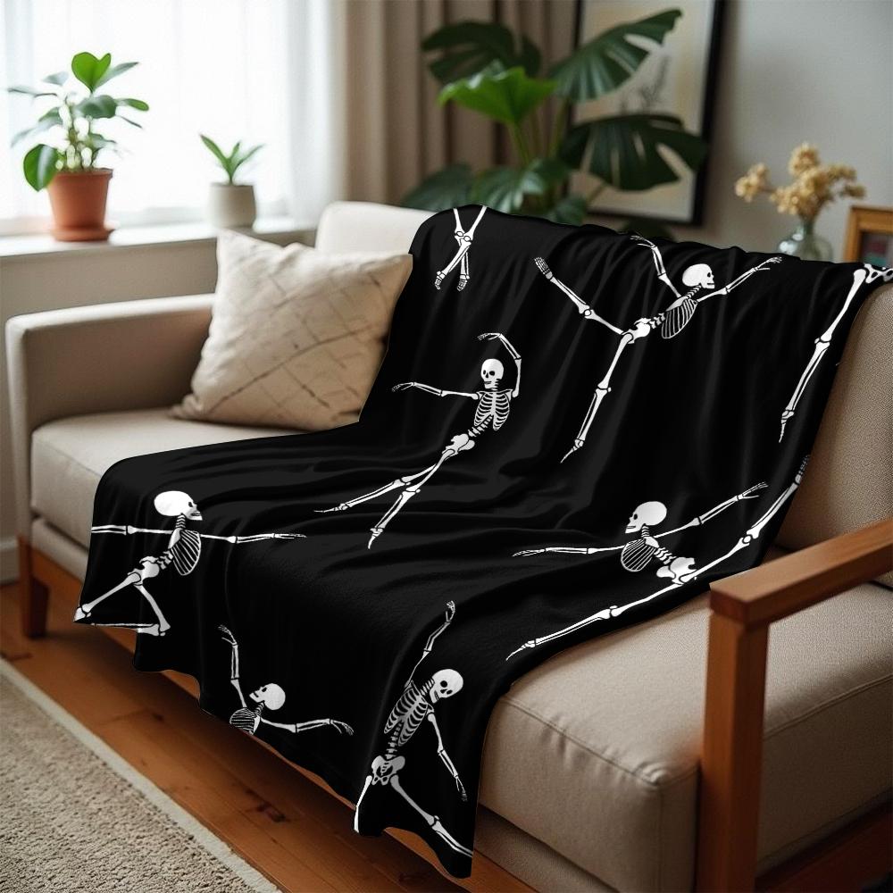 Dancing Skeleton Cartoon Anime Print Flannel Blanket Soft Warm Throw for Kids Bedroom Sofa Christmas Office Car