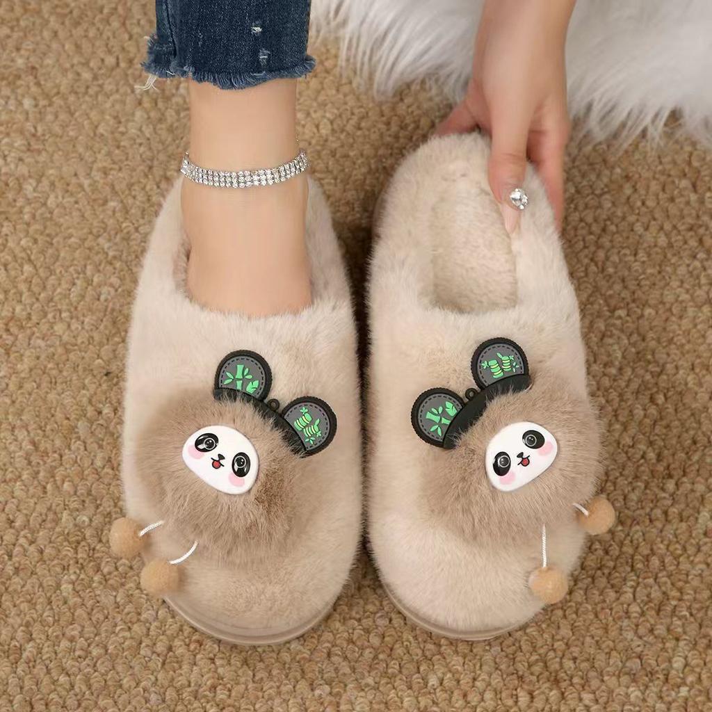 Plush cotton slippers women's 2025 autumn and winter cartoon cute non-slip warm women's cotton slippers