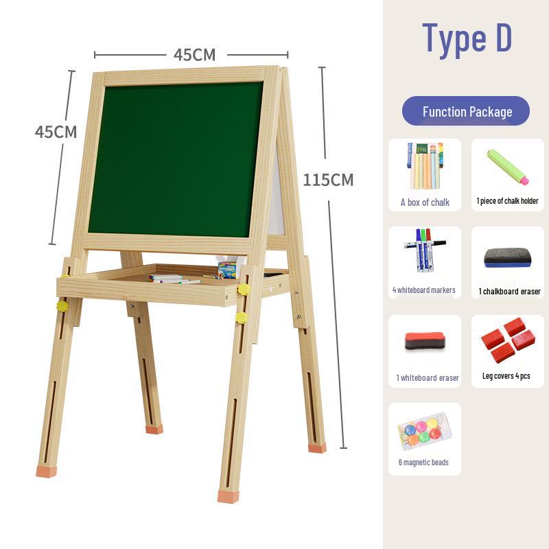 Solid Wood Children's Erasable Chalkboard Easel for Writing & Drawing
