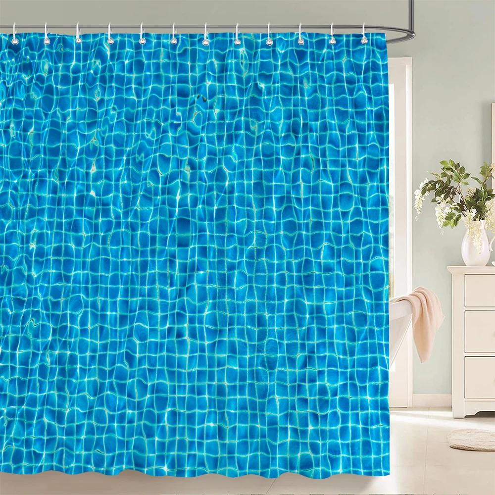 1 pc Blue minimalist art water ripple printing polyester material shower curtain waterproof fabric, bathroom partition curtain