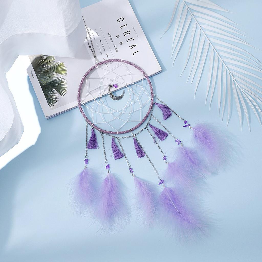 Elegant Feather Wind Chime with Dream Catcher Net, LED Pendants - Creative Handmade Gift for Her"