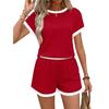 Women's Striped 2 Piece Outfit Casual Short Sleeve T-shirt & High Waist Shorts Set Summer Loungewear 