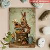 Vintage Rabbit Reading Book Metal Poster, 8x12 Inch Floral Garden Wall Art, Strong Iron for Living Room