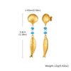 18K Gold Color Plated Long Fish Pendant Earrings Blue Stone Stainless Steel Waterproof Earrings for Women Trendy Holiday Jewelry