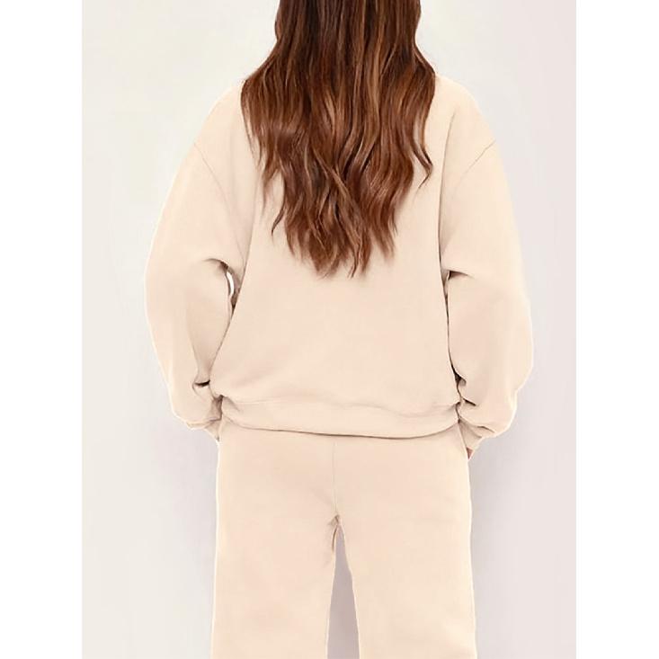 Women's 2-Piece Set: Printed Crewneck Sweatshirt and Drawstring Straight Pants, Autumn/Winter Loungewear