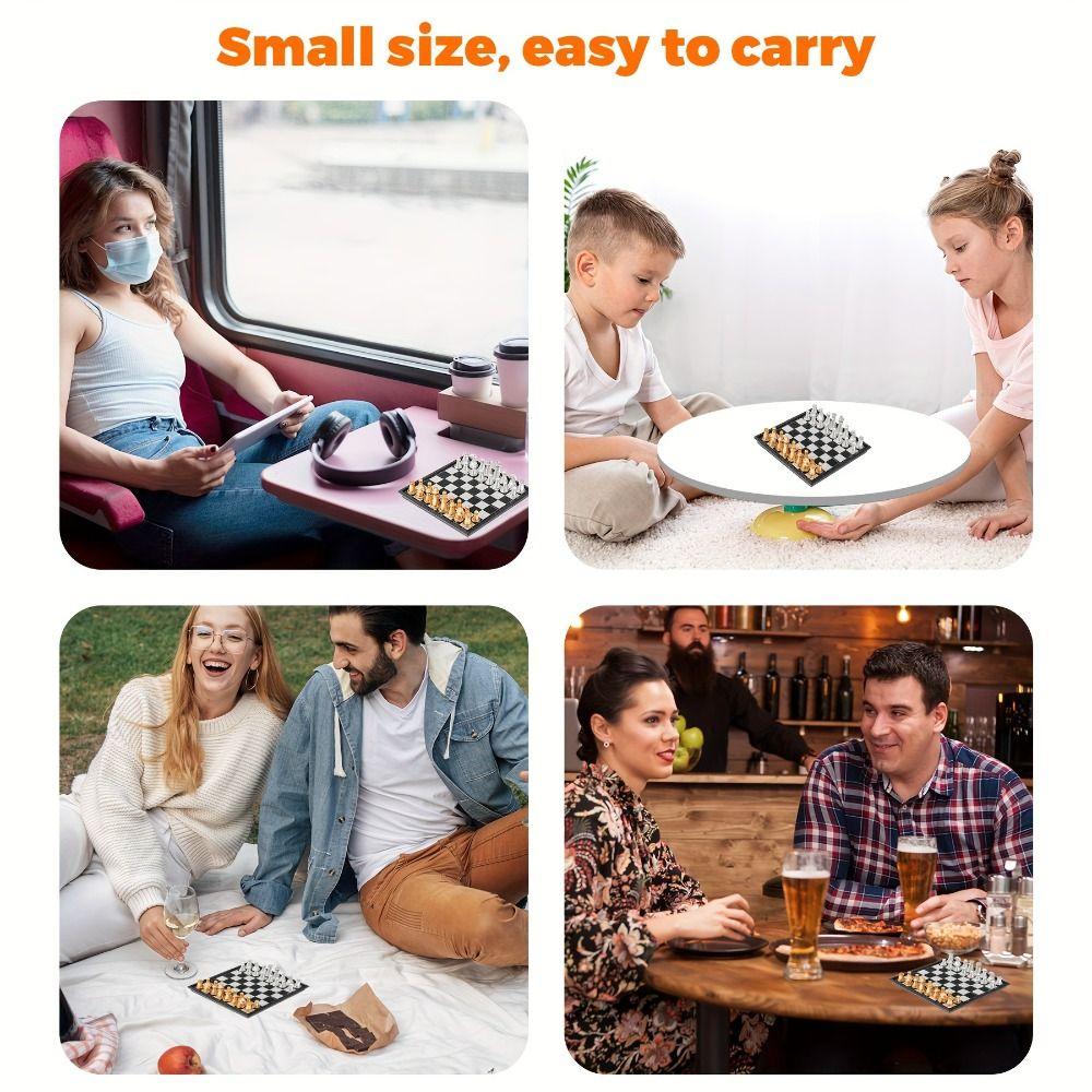 Gold Silver Mini Chess Set Magnetic Pieces Folding Chess Pocket Size Board Game Kids Educational
