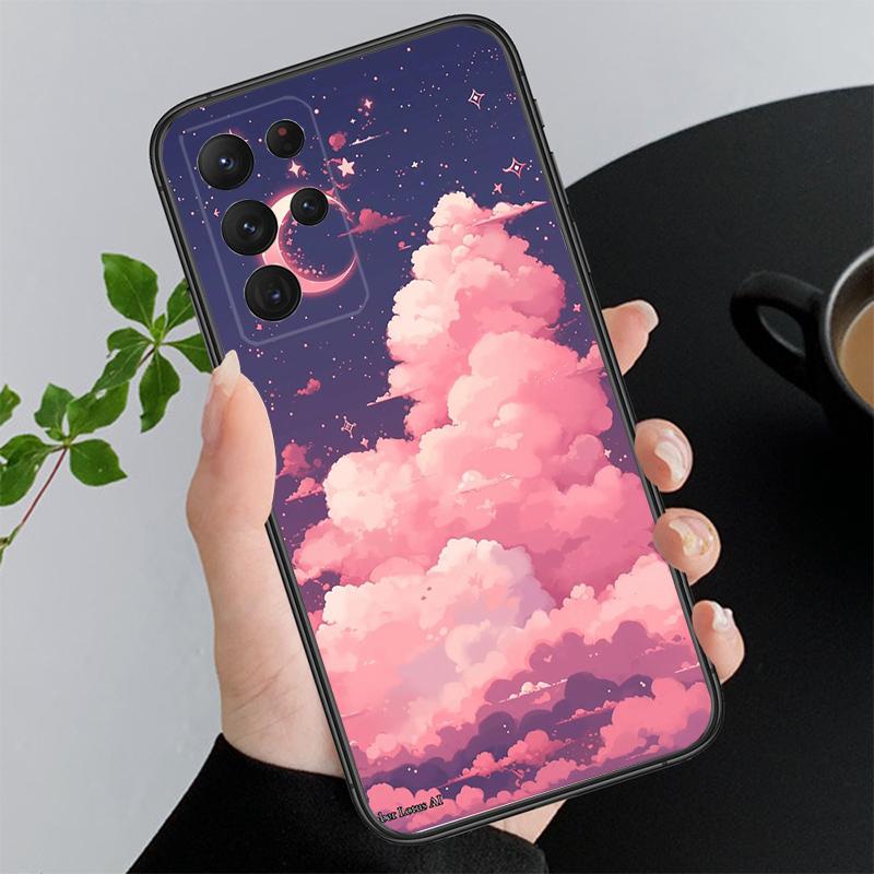 Scenery Anime Art Night Sky Stars Moon Phone Case For Samsung S25 S24 S23 S22 S21 S20 Ultra S20 S22 S21 S23 S20 FE S24 Plus