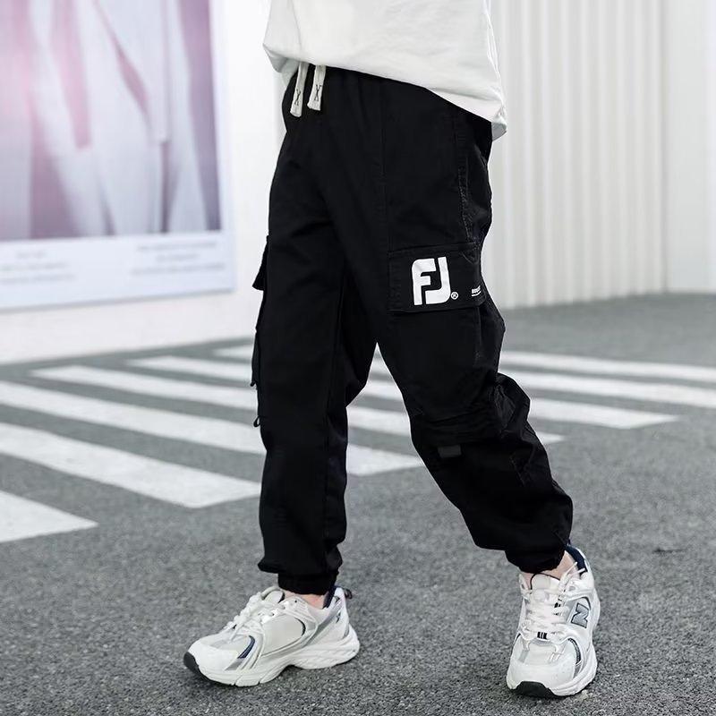 Spring Autumn  Boys Causal Cargo Pants Letter Print Loose Sports Pants for Teen Boys Cotton Trousers 120 чёрный