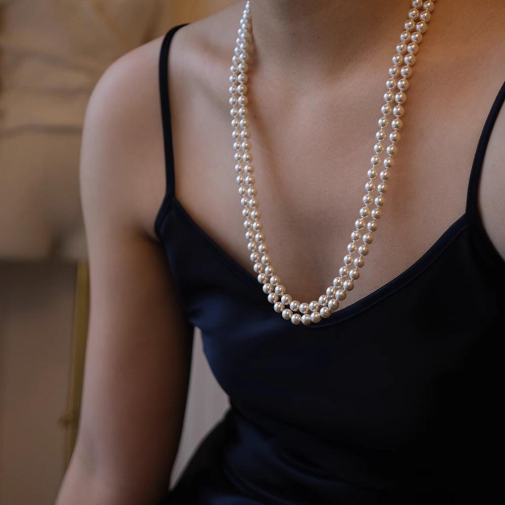 Elegant Multi-Way Glass Pearl Necklace with Clasp - Influencer Style