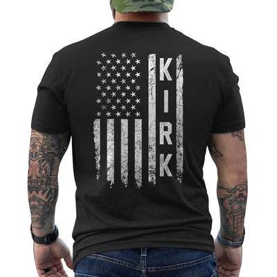 Tričko Charlie Kirk, Pocta RIP Památka Americká vlajka NA ZADKU Tričko