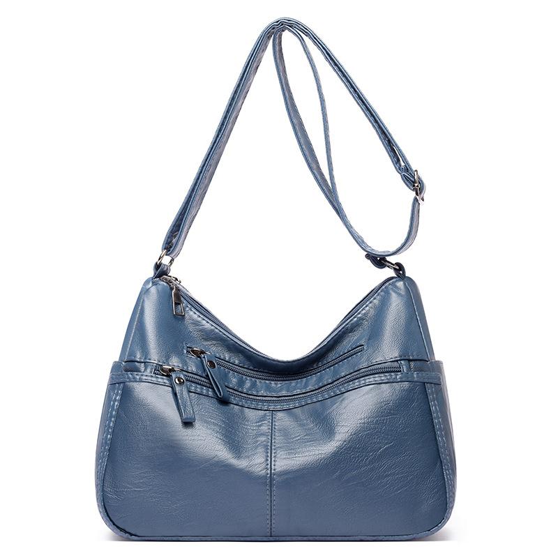Retro washed pu bag women's fashion simple large-capacity mother bag multi-layer soft leather shoulder messenger bag