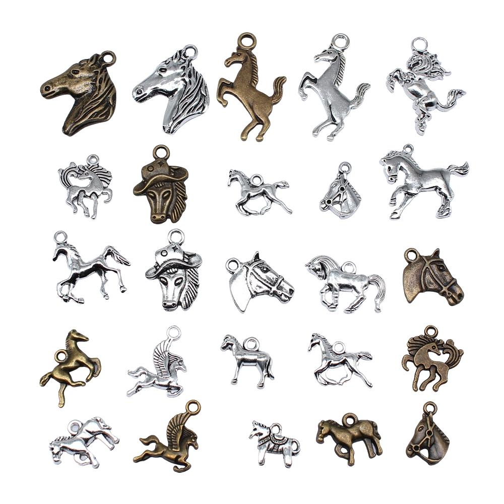 20pcs Running Horse Charms For Jewelry Making Tibetan Bronze Silver Color Pendants Antique Jewelry Making DIY Handmade Craft