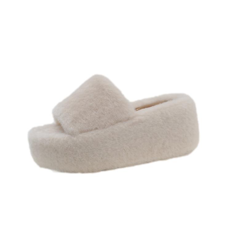 Women wearing fluffy slippers outside, new thick-soled small men in autumn and winter, home-style plush cotton slippers women