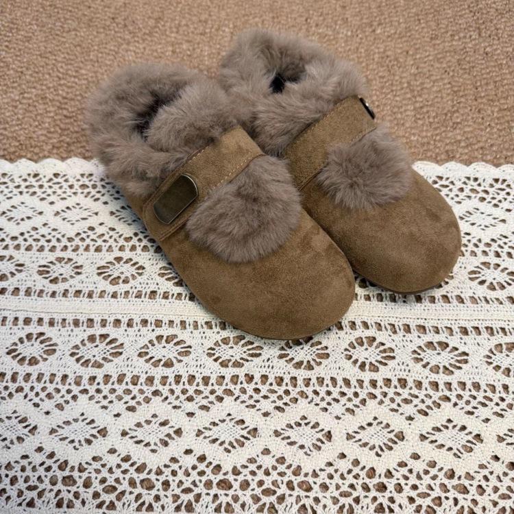 

Retro not tired feet Birkenstocks new winter velvet warm snow cotton shoes fluffy shoes 35
