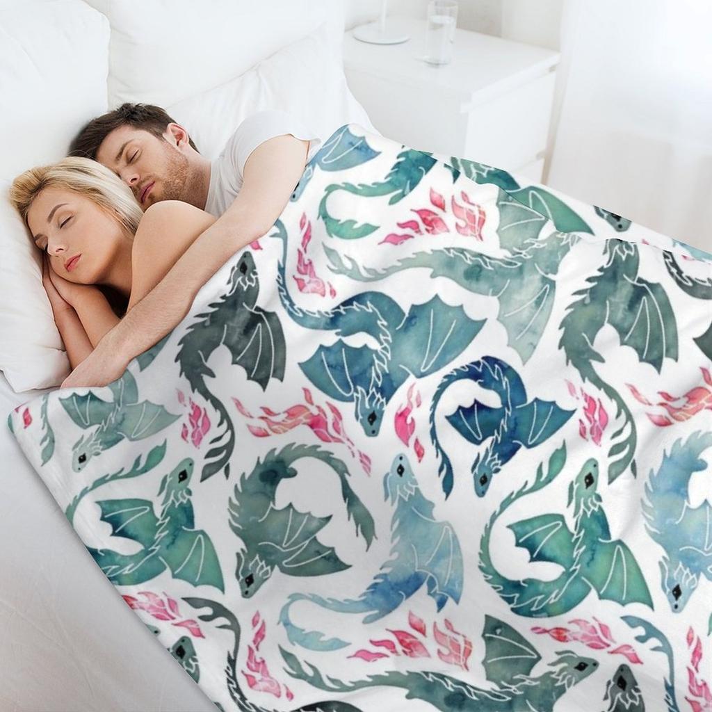 Dragon Fire Blue, Green & Grey Throw Blanket Weighted Multi-Purpose Vintage Bed Fashionable Blankets