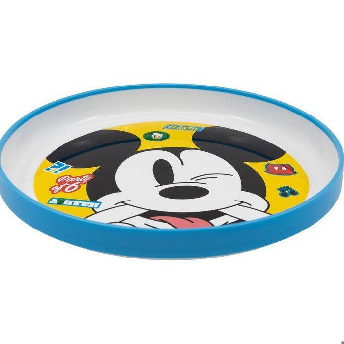 Plat Cuisines Tataway Assiette à Dîner pour Enfant Disney Mickey Mouse en Plastique Blanc et Bleu avec Base Antidérapante