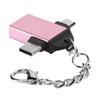 2PCS Aluminium Alloy Shell 2 In 1 OTG Converter USB 3.0 to Micro USB Type C Adapter with Chain for AndroidRose Gold