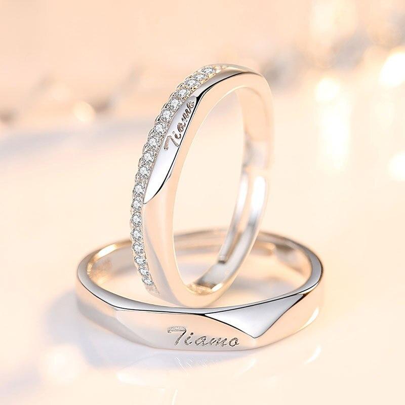 Tone Men 'S And Women 'S Open Lover Finger Ring Italian I Love You Diamond Smooth RingTrendy Finger Ring