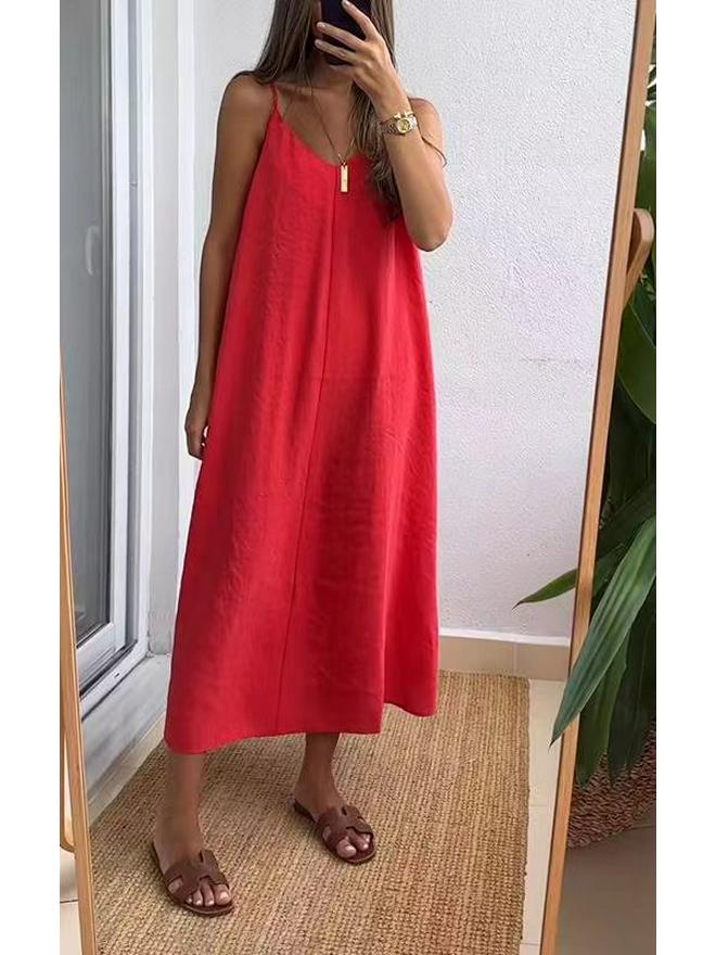 

Summer 2026 Solid Color Loose Sling Dress for Women 5XL