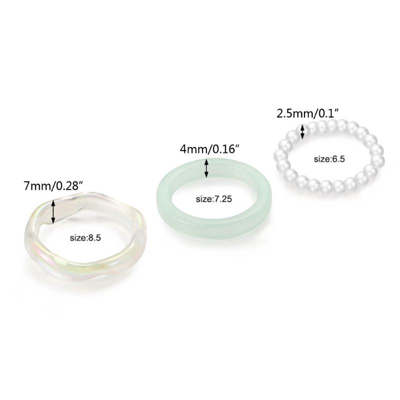 3 Pcs Minimalist Resin Finger Rings Beaded Elastic Stackable Ring Fashion Statement Ring Jewelry for Women Teen Girls