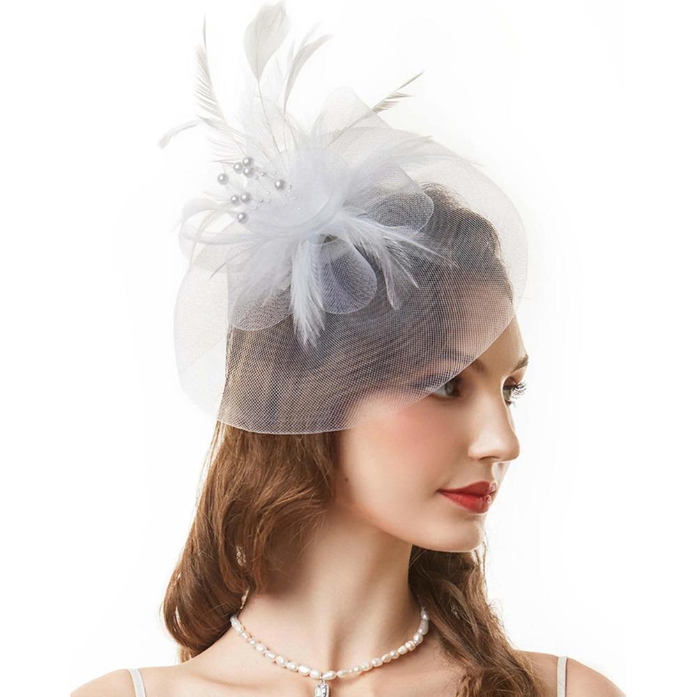Luxury Small Top Hat Headband Elegant Wedding Head Hoop Feathers Mesh Headband  Stage Performance