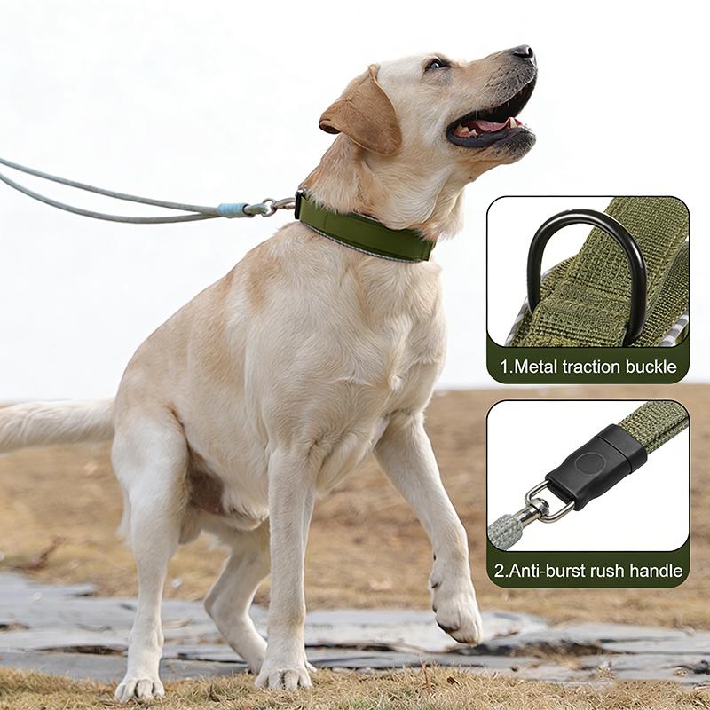 Heavy Duty Reflective Nylon Dog Collar Anti-Escape Adjustable Tactical Training Dog Collar with Control Handle Large Dog Product