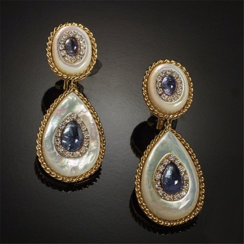 Cercei cu picătură de piatră violet în formă de picătură de culoare aurie de epocă pentru femei, bijuterii cadou pentru nuntă de mireasă, cadou de aniversare