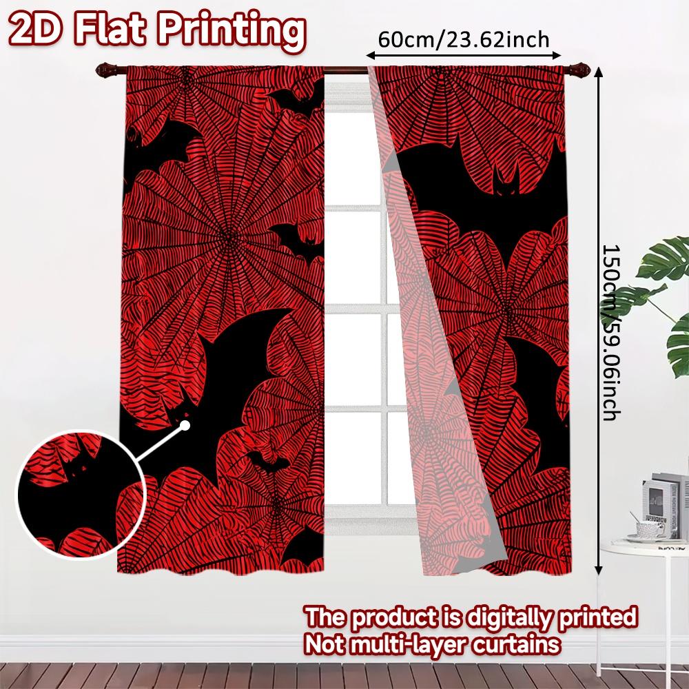 Set Of 2 Flat Printing Curtains Without Rod Halloween Bats Spiders Women Is Day Festival Chic Print Machine Curtain Polyester