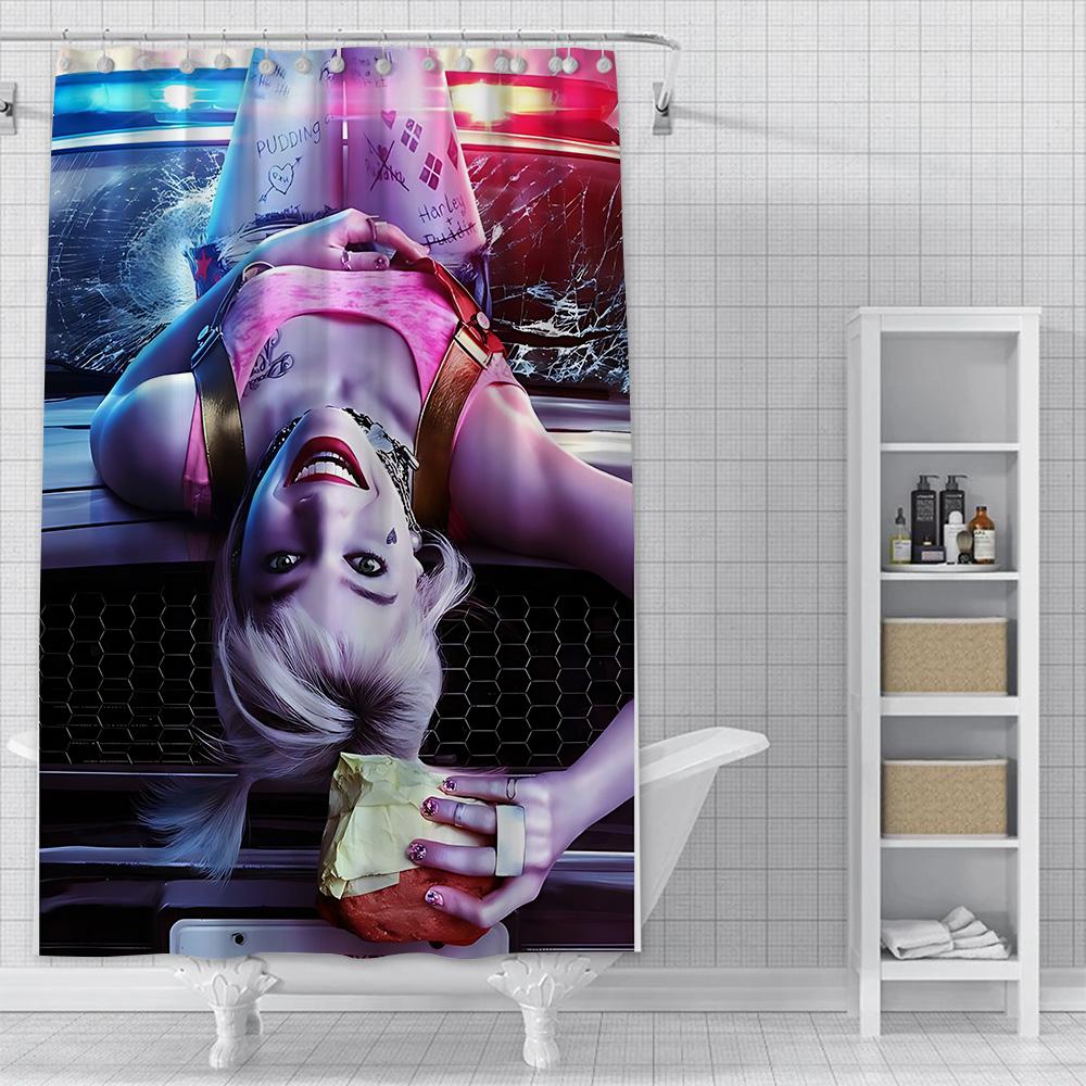 Tenda da Doccia Harley Quinn Tessuto in Poliestere Impermeabile Pittura Colorata Tende da Bagno Decorazione Bagno di Casa Tenda con Ganci