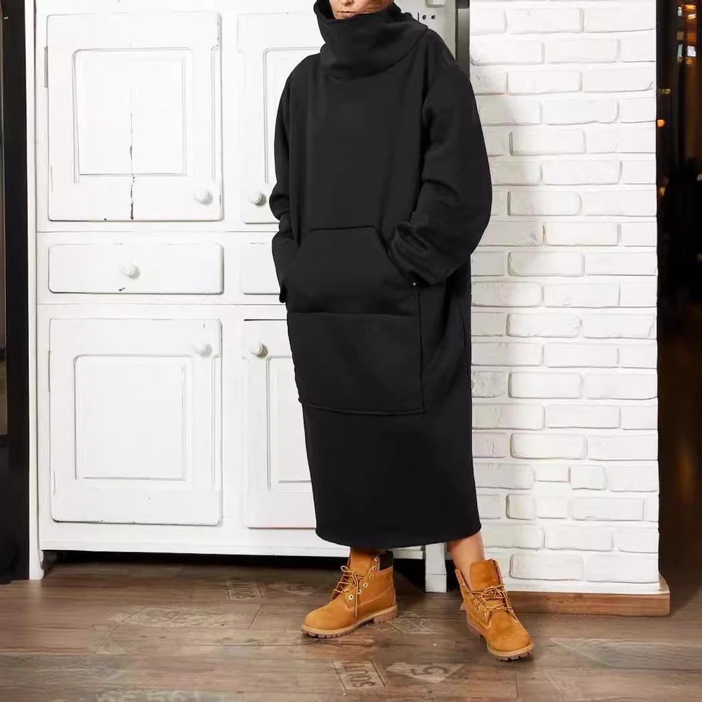 2024 Autumn/Winter Women's European & American Plus Size High Neck Solid Color Long Sweatshirt