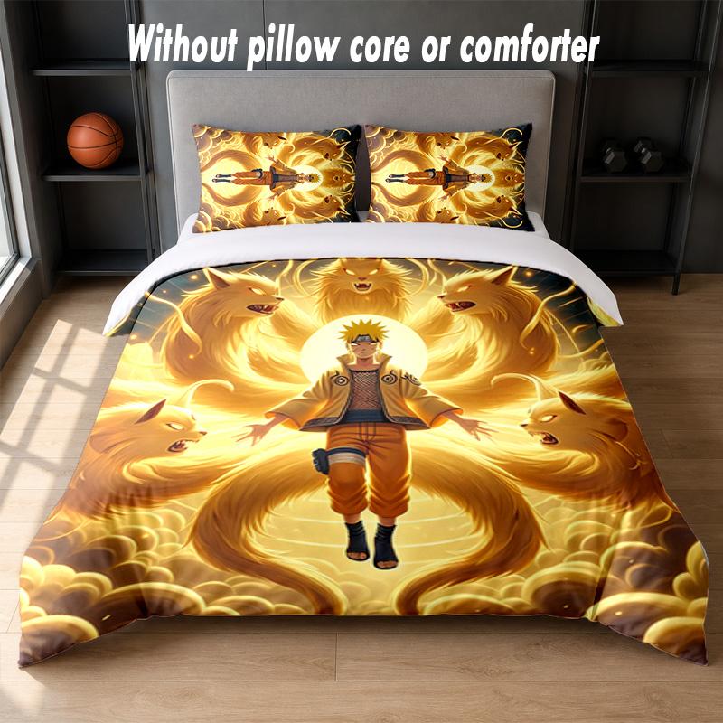 Naruto Uzumaki Design Bed Bedding Set 1 Duvet Cover + 2 Pillowcases Soft Breathable Household Bed Linens