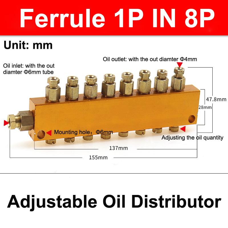 Aluminum 2/3/4/5/6/7/8/10/11/12 Way Adjust Lube Oil Piston Distributor Value Manifold Block 6mm Inlet 4mm Outlet for Lubrication