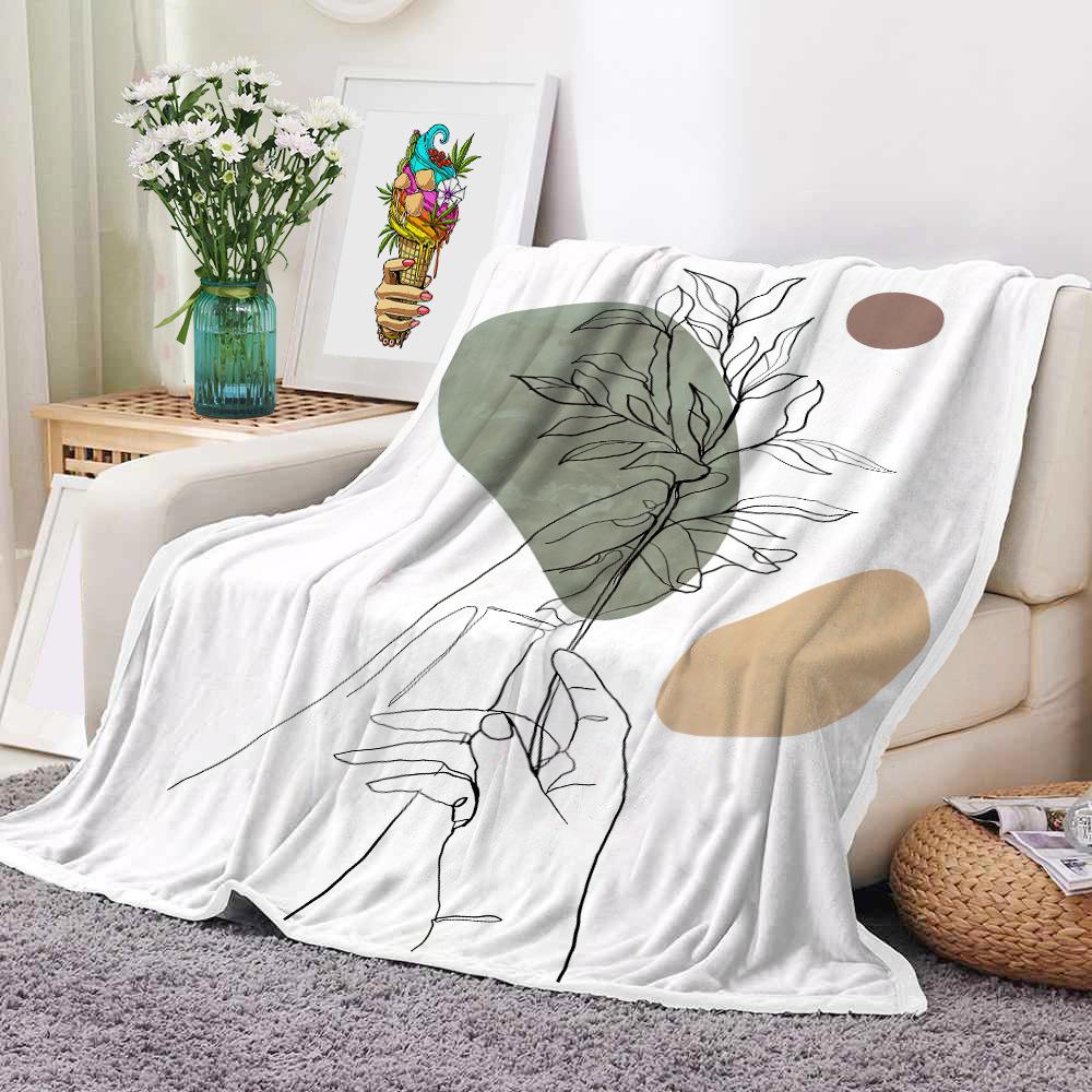 Mondrian Art Digital-printed Polyester Bedroom Velvet Flannel Soft Sofa Cover Blanket Fleece Soft Sofa Cover Blankets for Beds