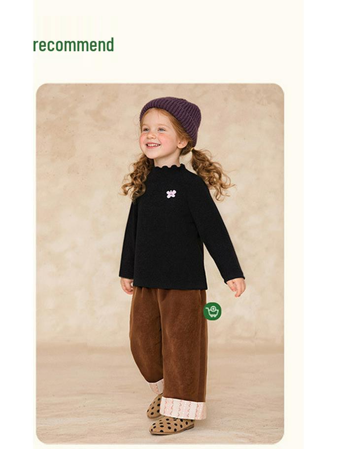 Tongbei 2025 Winter Girls' Cute Lace Collar T-shirt - Korean Style