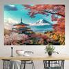 Japanese Pink Sakura Tapestry Cherry Blossoms Temple Mountain Fuji Japan Wall Hangings Tapestry for Bedroom Living Room Dorm
