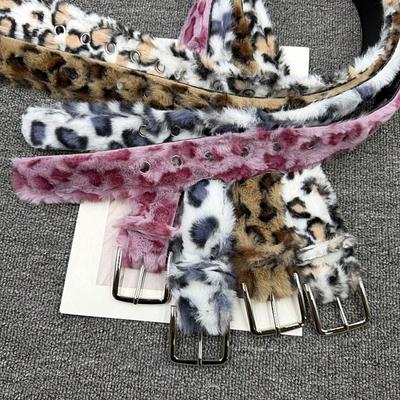 Advanced Fashionable Versatile Wide Edition Light Luxury Comfortable Girl Pink Leopard Pattern Plush Belt