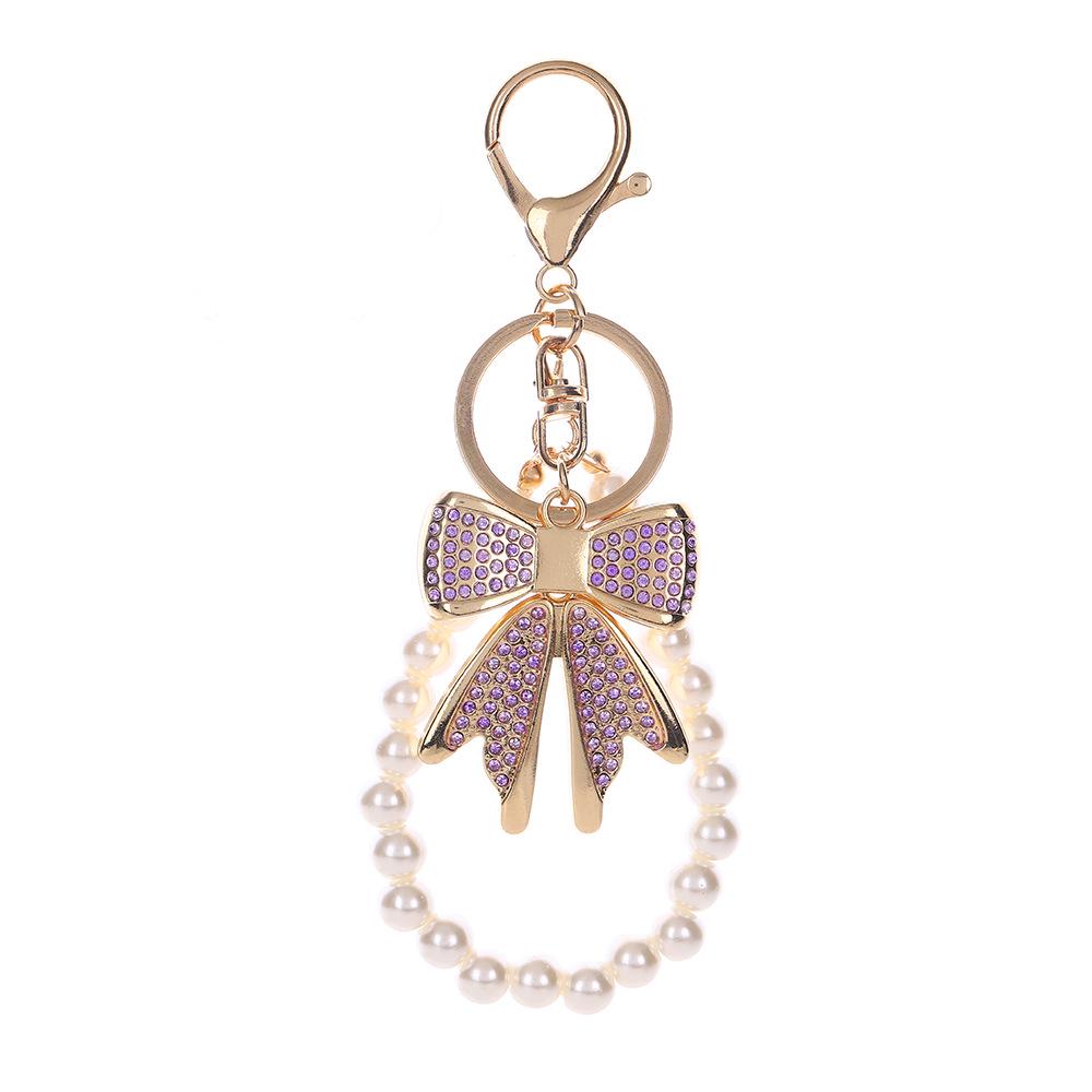 Colorful Rhinestone Bow Keychain - Women s Creative Metal Alloy Handbag Pendant