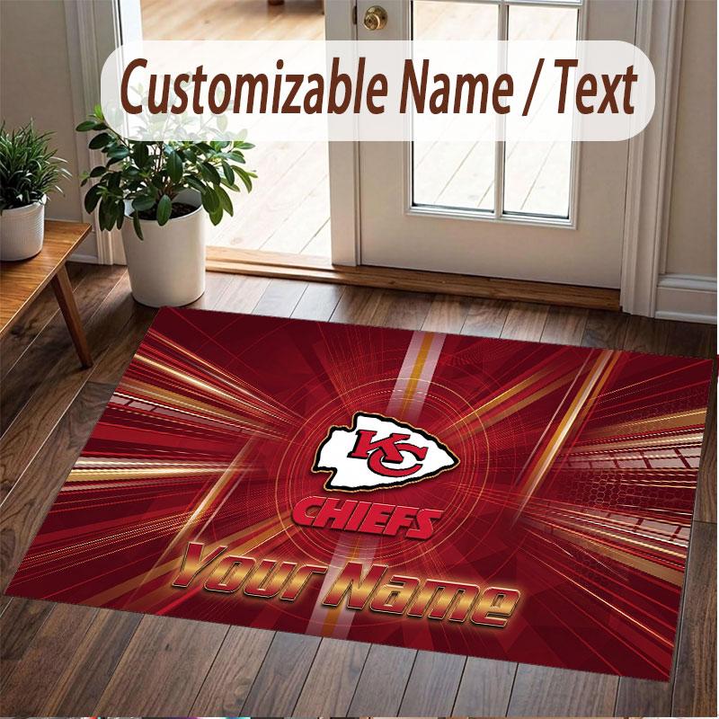 Custom Rug Kansas City Chiefs Pattern Print Name Text Soft Non‑Slip Floor Carpet for Home Indoor Decoration