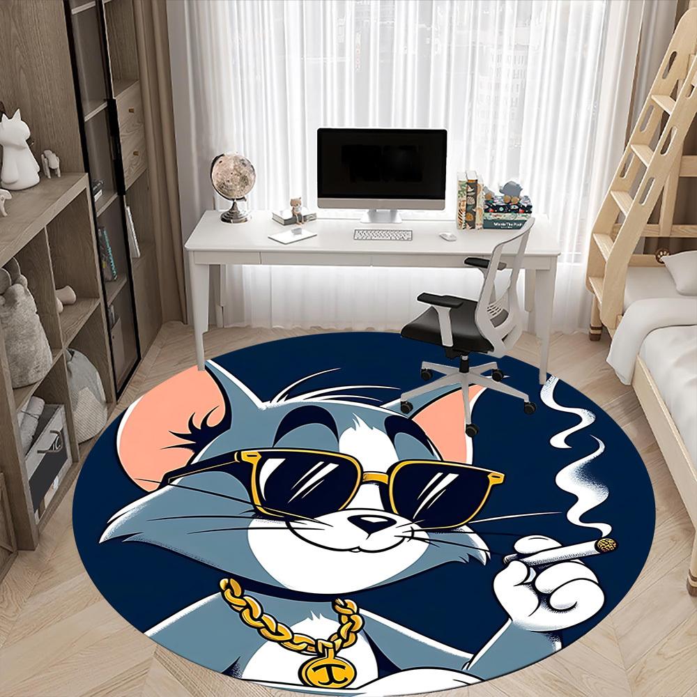 1pc Tom Jerry Office Round Area Rug, Bedroom Living Room Home Decor, Room Deco, Offic A1016104